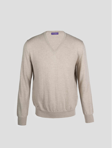 Patrick Hellmann CollectionBeige V-Neck Pullover 100% Woolimage1146